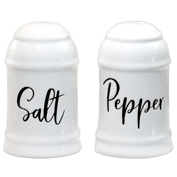 Home Acre Designs Salt and Pepper Shakers set Farmhouse Kitchen Decor Ceramic Salt Shaker -White Salt and Pepper Shaker - Wedding Registry Ideas Gifts Rustic Salt and Pepper Set Holder Table Decor