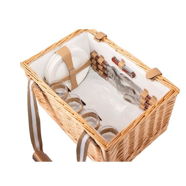 WICKERFIELD Picnic Basket For 4 People With Carry-on Handles Includes Cooler compartment/Cutlery Set/Plates for Premium Fitted Storage for Outdoor Reusable Waterproof One-size