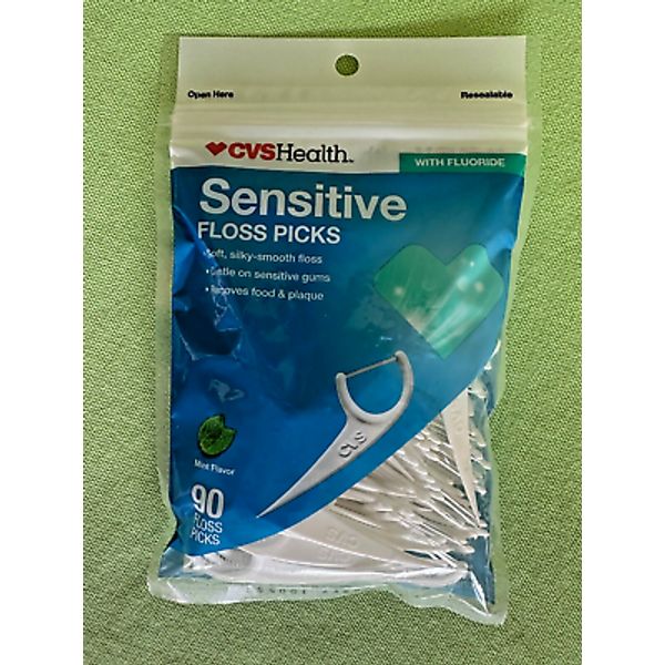 CVS SENSITIVE FLOSS PICKS W/FLUORIDE:NEW/SEALED MINT FLAVOR 90 COUNT