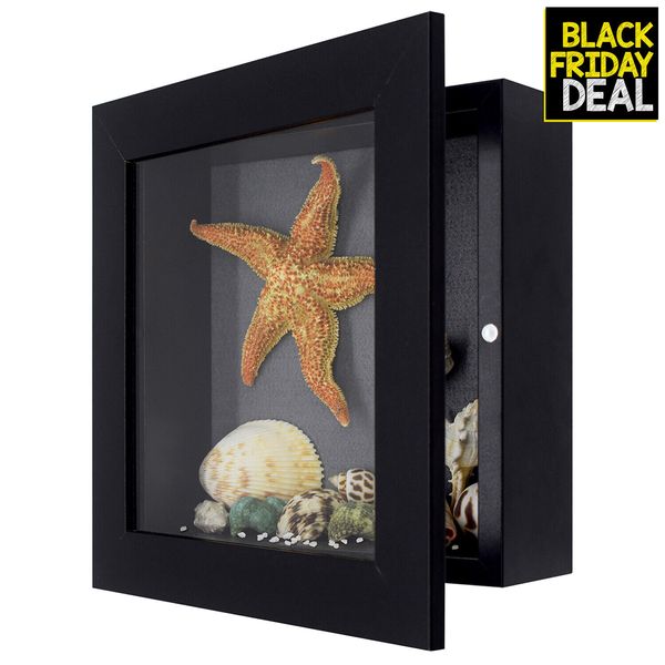 Shadow Box Frame Display Case 2-inch Depth 6 Pins for 8x8 Collage Memento Black