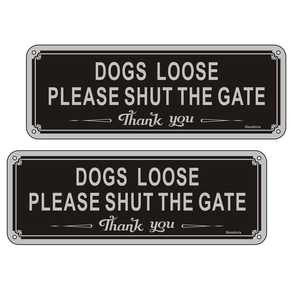 Please Shut The Gate Signs Aluminum 3.5'' x 9.8'' Dog Sign Outdoor Signs Reflective Dog Warning Signs Rust Free, Waterproof, UV Resistant and Durable Pack of 2