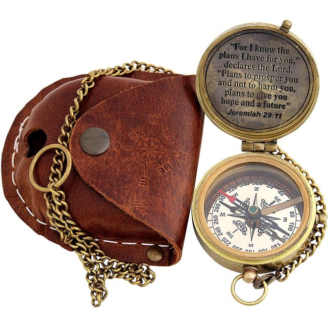 for I Know The Plans I Have for You-Jeremiah 29:11 Engraved Compass with Leather case,Christian Gifts for Men,Gift Compass, Religious Graduation Day Gifts 2022 Compass for Women Mens Boy Girls