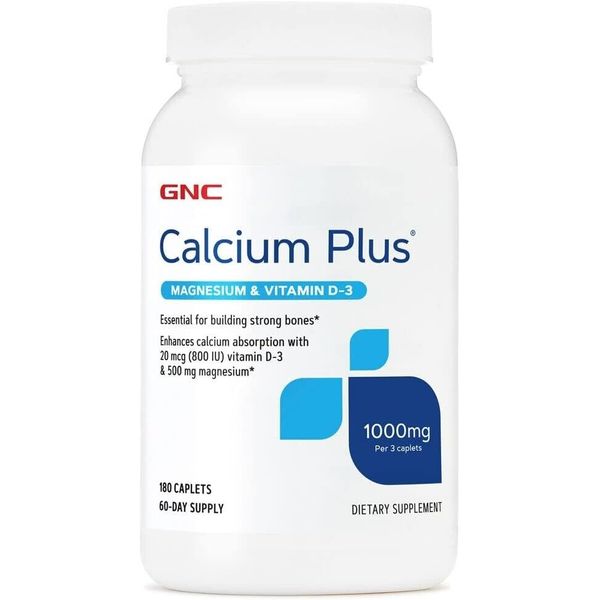 GNC Calcium Plus Magnesium & Vitamin D-3 1000 mg Dietary Supplement, 180 Caplets