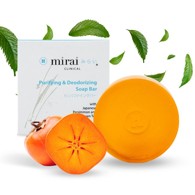 Mirai Clinical - Persimmon Soap Bar for Body 100g - Mirai Soap Persimmon - Persimmon Soap - Persimmon Extract Soap - Japanese Body Odor Soap - Purifying and Deodorizing Natural Chemical-Free - Helps Eliminate Nonenal Soap Bar for Men & Women