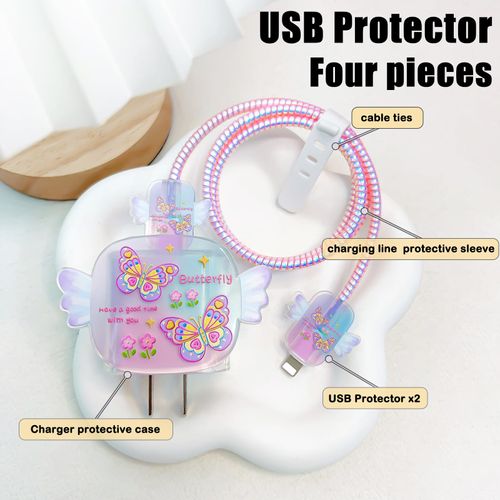 Butterfly Cable Protector for iPhone Charger with Wings Design, Cute Pretty Flower Pattern Data Line USB Cover Wire Cord Saver Lightning Cable Case for iPhone 11 12 13 14 Pro Max Plus
