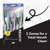 REACH Essentials Toothbrush with Toothbrush Caps, Multi-Zoned Angled Soft Bristles, Contoured Handle, Tongue Scraper, 6 Count