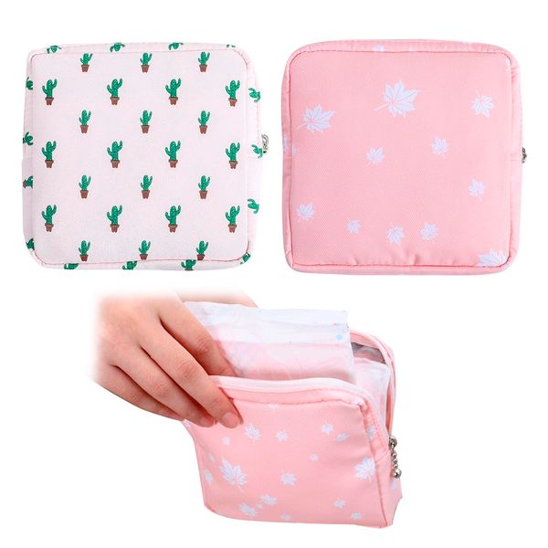 AYNKH Sanitary Towel Holder 2PCS Portable Sanitary Napkin Storage Bag with Zipper Menstrual Pad Bag Makeup Bag for Teen Girls Women Ladies