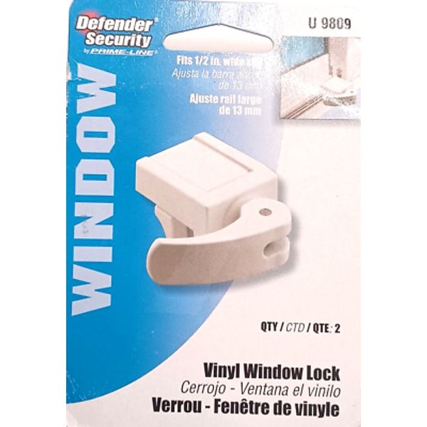 Vinyl Window LOCK Defender Security U-9809 Fits 1/2” Wide Rail 2 LOCKS White 2D2