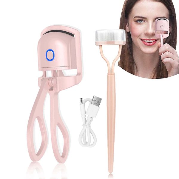 Trendyfave Heated Eyelash Curler,Electric Eyelash Curler with Silicone Pads and Eyelash Comb,USB Rechargeable 2 Heating Modes,Fast Natural Curl Eyelashes,for All Eye Shapes Women Girl Makeup (Pink)