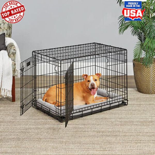 Metal Dog Crate Double Door Folding Design Adjustable Divider Secure Easy Clean