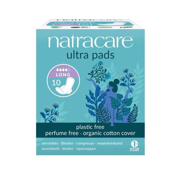 Natracare Slim Fitting Ultra Pads with Wings, Long, Made with Certified Organic Cotton, Ecologically Certified Cellulose Pulp and Plant Starch (12 Pack, 120 Pads Total)