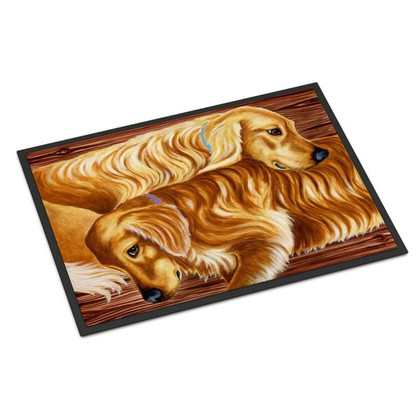 Caroline's Treasures AMB1387MAT Zeus and Chloie The Golden Retrievers Doormat 18x27 Front Door Mat Indoor Outdoor Rugs for Entryway, Non Slip Washable Low Pile, 18H X 27W