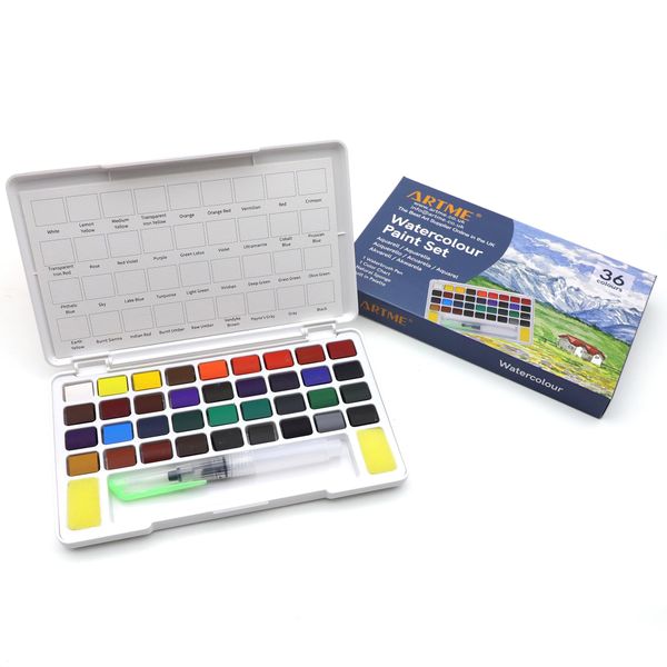 Artme Watercolour Cube Painting Set in Carry Case With a Brush - 36 Vibrant Colours, Essential Art Supply.