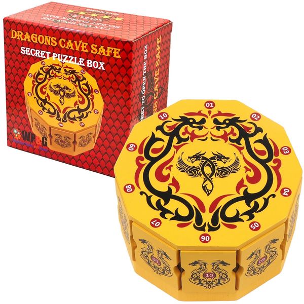 Dragons Cave Safe Secret Puzzle Box Money and Gift Card Holder in a Wood IQ challenging Lock Box with Hidden Compartments Brainteaser