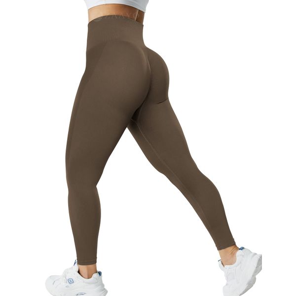 ZAAYO Scrunch Butt Leggings Für Damen Sports Gym Hohe Bund Push Up Booty Seamless Leggings Braun, Medium