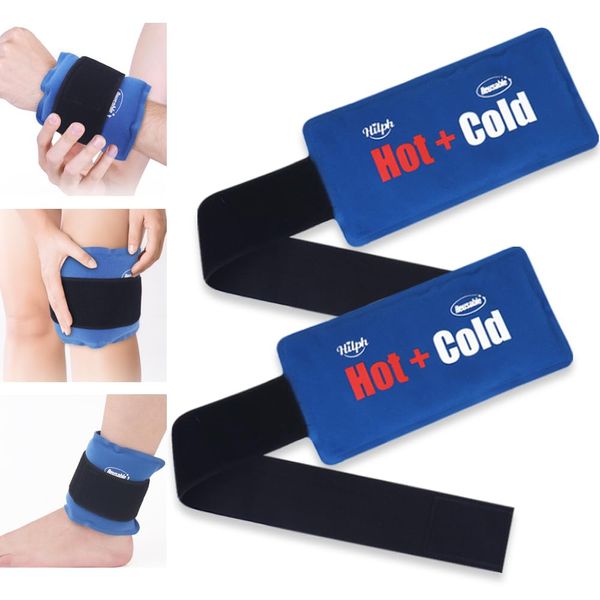 Hilph Ice Packs for Injuries, Reusable Hot Cold Compress Gel Ice Pack with Adjustable Strap for Muscle Pain, Swelling, Inflammation, Multi-Purpose Fits for Knee, Ankle, Wrist, Elbow -2 Pack