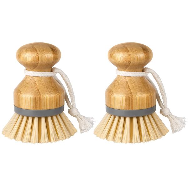 MR.SIGA Bamboo Palm Brush, Scrub Brush for Dish Pots Pans Kitchen Sink Cleaning, Pack of 2