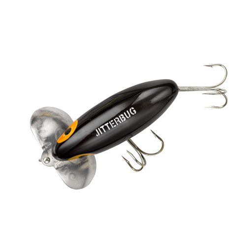 Arbogast Jitterbug Topwater Bass Fishing Lure - Excellent for Night Fishing, Black, G655 Clicker (3 in, 5/8 oz)
