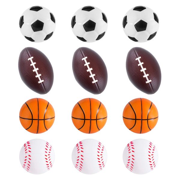 Mini Foam Sports Balls 12 Pack for Kids Adults Mini Baseball Football Basketball Soccer Stress Bulk Toy Game Party Decoration Relaxable (Assorted)