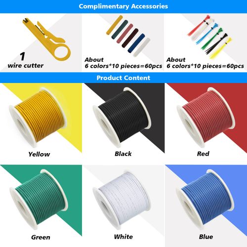 Hook up Wire Kit- HuLuWa 22AWG 0.34mm² Electrical Wire Flexible Wire kit 6 Colors(15.25 Meters/50.03Feet Each) for DIY RC Aircraft,RC Vehicle,Model Ships,Lamps,Household Appliances,Meters Ect.