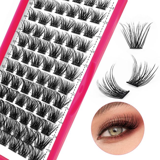 Lashes Cluster 72 Pcs Individual Lashes D Curl 8-16 mm Mix DIY Eyelash Extensions Volume Fluffy Russian Lashes Soft Natural False Eyelashes Wispy Reusable Cluster lashes (24 MIX)