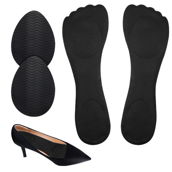 2 Pairs High Heel Pads, Soft 3/4 High Gel Heel Cushion Inserts High Heel Non Slip Pads Black Dress Shoe Insoles Self-Adhesive Cushioning Insoles Heel Inserts for Flats Boots Sandals Women