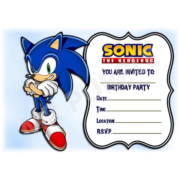 Sonic The Hedgehog Birthday Party Invites - Landscape Frame Design - Party Supplies / Accessories (Pack of 12 A5 Invitations) (WITH Envelopes)