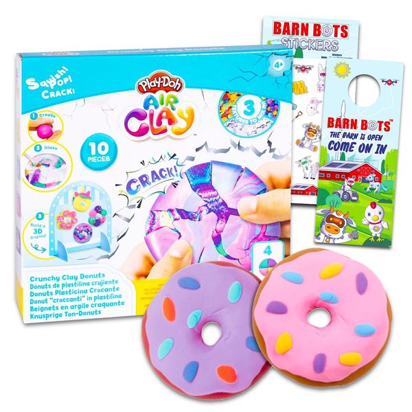 Play-Doh Air Dry Clay Craft Kit for Kids - Bundle with Play-Doh Crunchy Clay Donut Activity Set with Glaze, Clay Add-Ins, Stickers, More | Play-Doh Activity Set for Boys, Girls