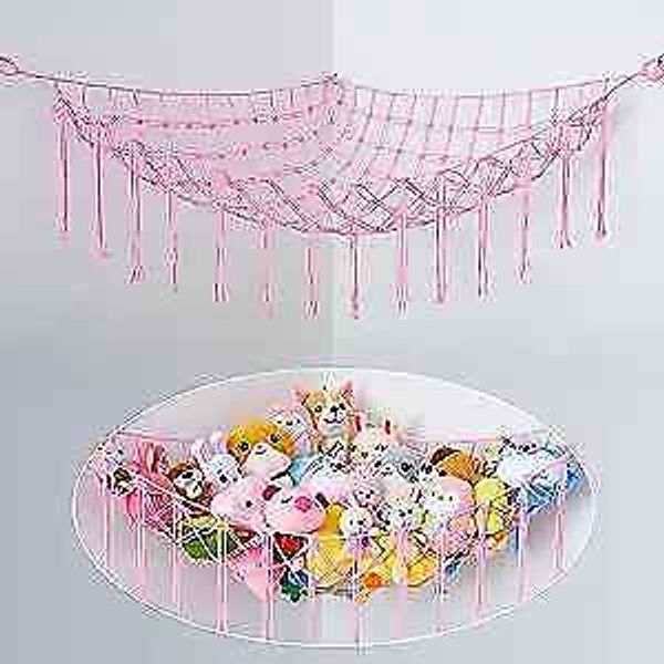 Stuffed Animals Hammock Net Toy Storage Organizer, Large-(Package of 1) Pink