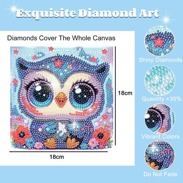 Glvomazty 4 Pezzi Diamond Painting Kit, 5D Kit per Pittura Diamante per Bambini Animale Fai da Te Pittura con Diamanti Decorazione della Parete di Casa 18 x18cm