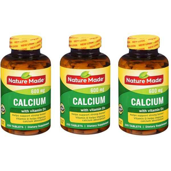 Nature Made Calcium 600mg w/Vitamin D3 Tablets 220ct(3 Pack)