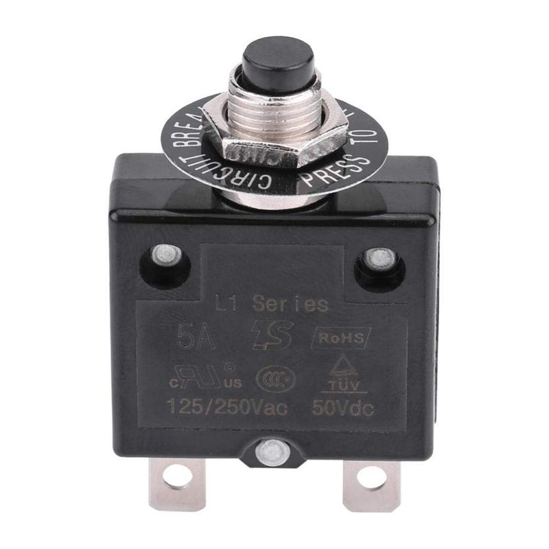 DC 50V Manual Reset Circuit Breaker - 5-30A Push Button Thermal Overload Switch (Black)