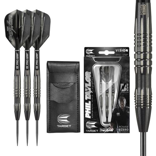 TARGET Darts Phil Taylor Power 8-Zero Black P8Z3 80% Tungsten Steel Tip Darts Set, 22G | Phil Taylor Darts, Player Edition Set | Pro Darts Accessories, Professional Darts Set, Dart Case Included