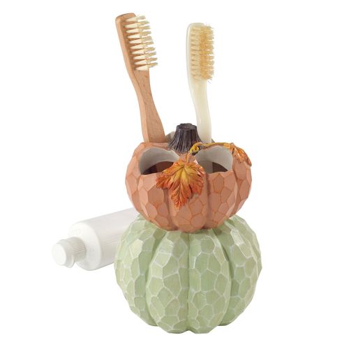 Avanti Linens - Toothbrush Holder, Pumpkin Design Countertop Accessories, Fall Inspired Home Decor (Grateful Patch Collection)