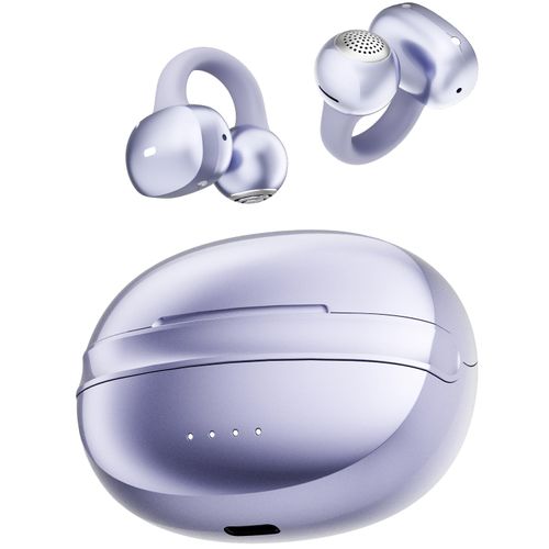 NEOQOQO A50 Clip on Earbuds, Bluetooth 6.0 Wireless Open Ear Headphones w/5.3g Weightless Comfort,48H Playtime,3D Soundstage,Clear Call Mics,IPX5,Multipoint Connection,Fit for Workout Running Purple