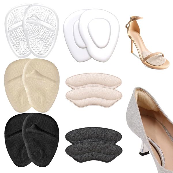 Foot Pad Pads, Bunion Pads Forefoot, Bunion Pads High Heels for Women, 6 Pairs of High Heels Inserts, Reusable Bunion Pad Forefoot, Heel Pad, Forefoot Pad Gel