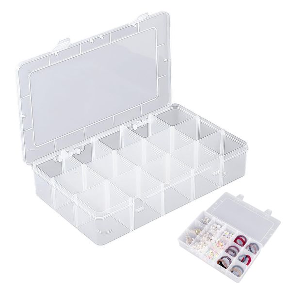 DUINIU 15-compartment transparent plastic jewelry storage box, hardware transparent plastic storage box, multi-functional grid storage container, portable travel storage box