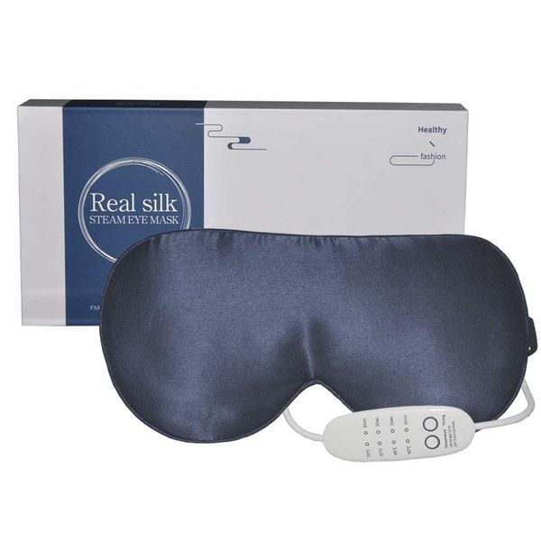 Silk Heated Eye Mask, PJYU Hot Eye Compress for Dry Eyes, Puffy Eyes, Blepharitis Treatment, Relieve Eye Strain, Styes Eye, MGD and Dry Eye Syndrome (Navy Blue)