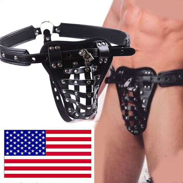 PU Leather Thong Underwear Chastity Pants Belt Body Harness Restraints For Male