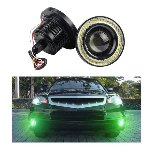 Dickno 2 PCS Car Angel Eye Fog Light, 2.5'' Round COB LED Super Bright High Power Fog Angel Eye Projector with Halo Rings, Universal Vehicle DRL Daytime Driving Light Fog Lamp Bulbs (Green)
