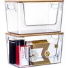 Clear Stackable Storage Bins Containers Acrylic Open Front with Lids Organizing