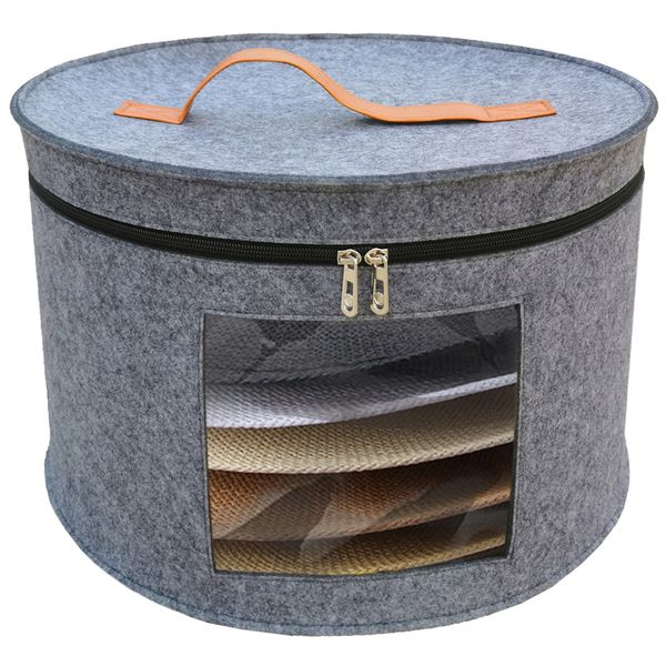 Aeeteek Hat Storage Box 17" D x 10.2" H Hat Travel Case Clothes Storage Bin for Women Stuffed Animal Toy Organizer Closet Organizer Bucket with Lid and Transparent Front Cover (Grey-43 * 26CM)