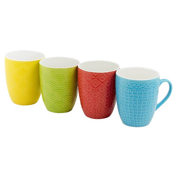 URBN-CHEF Set of 4 Multicoloured Porcelain Mugs Coloured Coffee Design Mugs 240ml or 380ml Tea Hot Chocolate Soup Home Gifts (380ml)