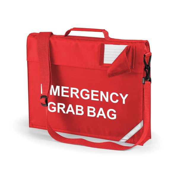 School & Workplace Evacuation Emergency Grab Bag - Printed Red Emergency Documents Shoulder Strap Bag
