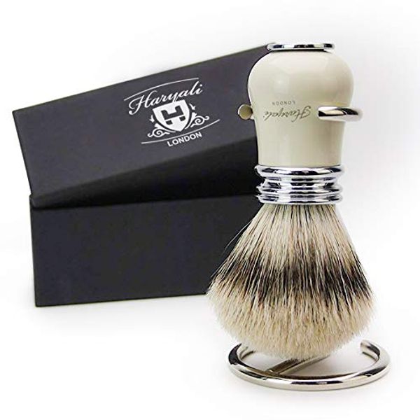 Pure Sliver Tip Badger Hair Shaving Brush for Men's with Antique Ivory & Metal Color Handle/Base.