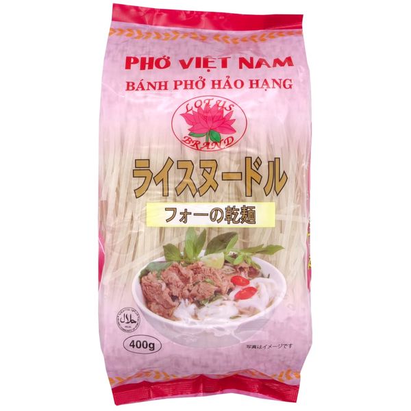 Lotus Brand Rice Noodle, 0.2 inch (4 mm), 14.1 oz (400 g), Four PHO Dried Noodles for 4-5 Serves