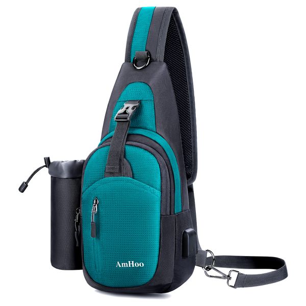 AmHoo Sling Backpack Chest Shoudler Crossbody Bag Water Resistant Hiking Daypack Small Turquoise