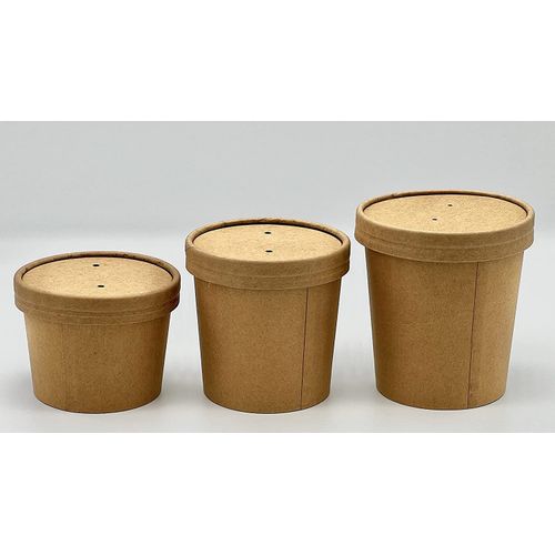HOT BARGAINS 25 X 16oz Brown Kraft Disposable Soup Cups Containers with Lids Paper Soup Bowls Size of 16oz Takeaway Tubs for Ice Cream, Dessert and Deli Containers (16oz, 25, Count)