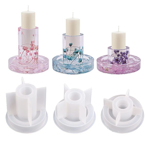 Bekecidi 3 PCS Candle Holder Resin Mould, Candlestick Silicone Moulds Epoxy Resin Casting Mold Pillar Candle Holder Mould DIY Decoration Crafts for Home Party Ornament