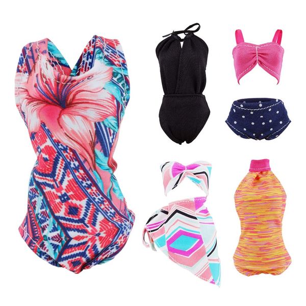 E-TING 10Pcs =5 Sets Beach Bikini Swimsuit Bathing Doll Clothes One-Piece Swimwear with 5 Pairs Shoes for 11.5 Inch Dolls (C)